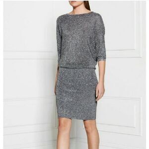 Reiss‎ Watson Metallic Dress women's size 2 silver dolman batwing Bodycon
